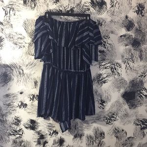 off the shoulder navy blue and white romper